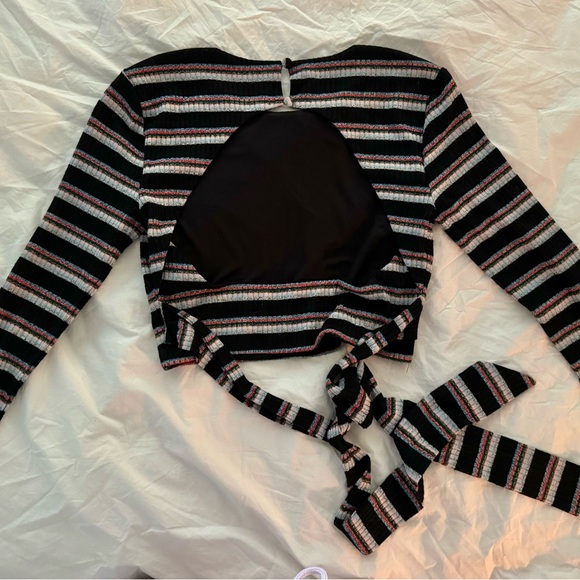 Revolve Open Back Privacy Please Striped Crop Top | bow tie detail - Picture 7 of 8